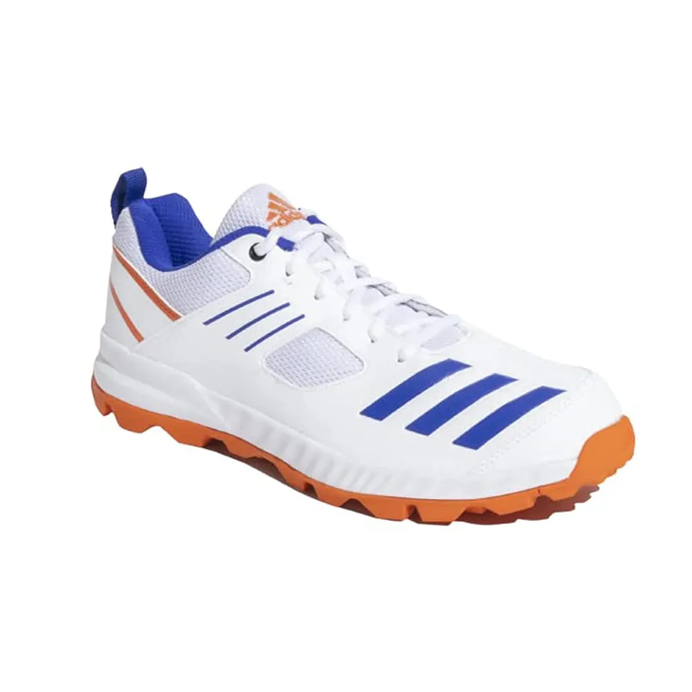 Adidas Men's Crihase 23 Cricket Shoe (Cloud White/Lucid Blue/Semi Impact Orange)