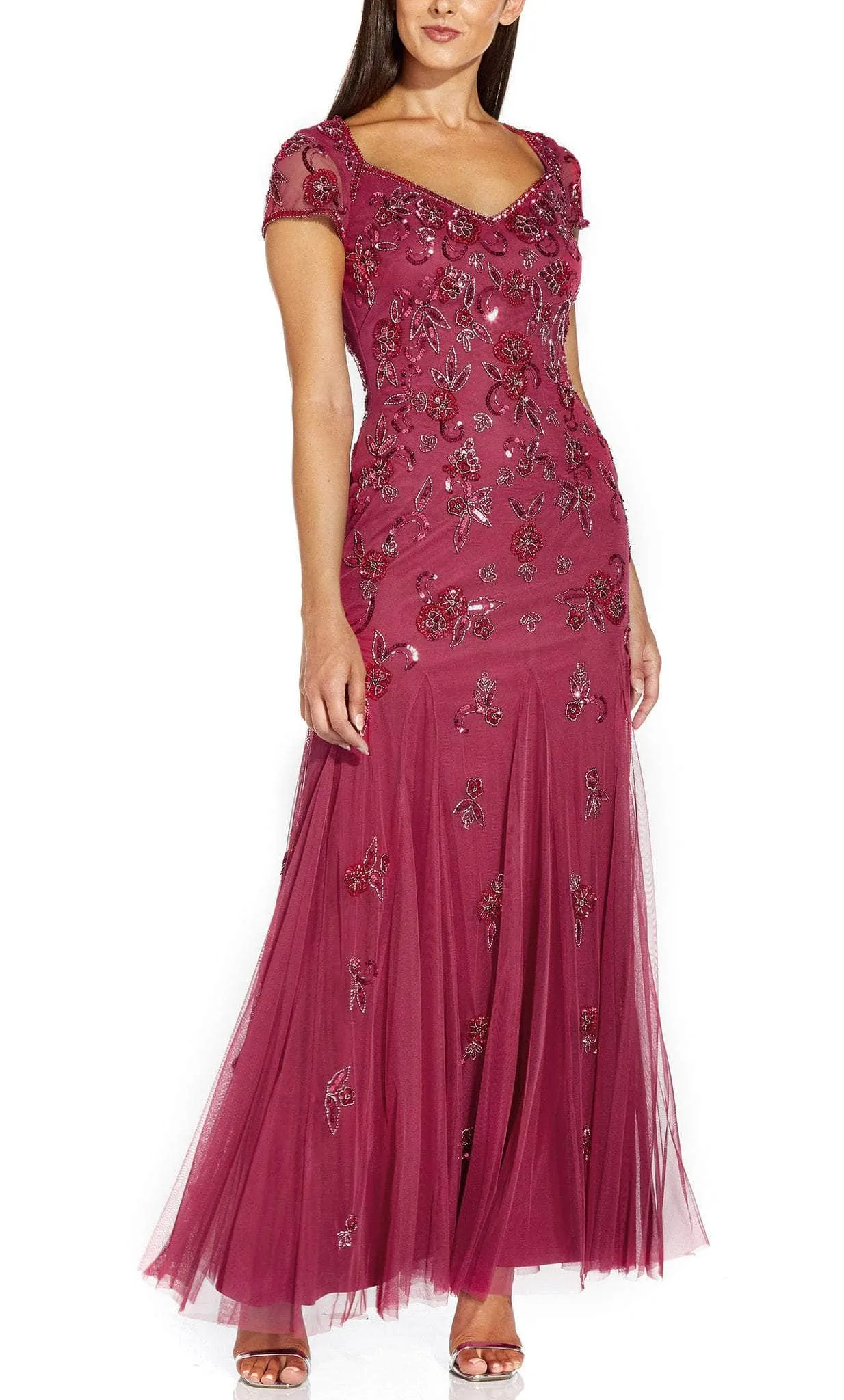 Adrianna Papell AP1E207786 - V Neck Sequin-Appliqued Evening Gown