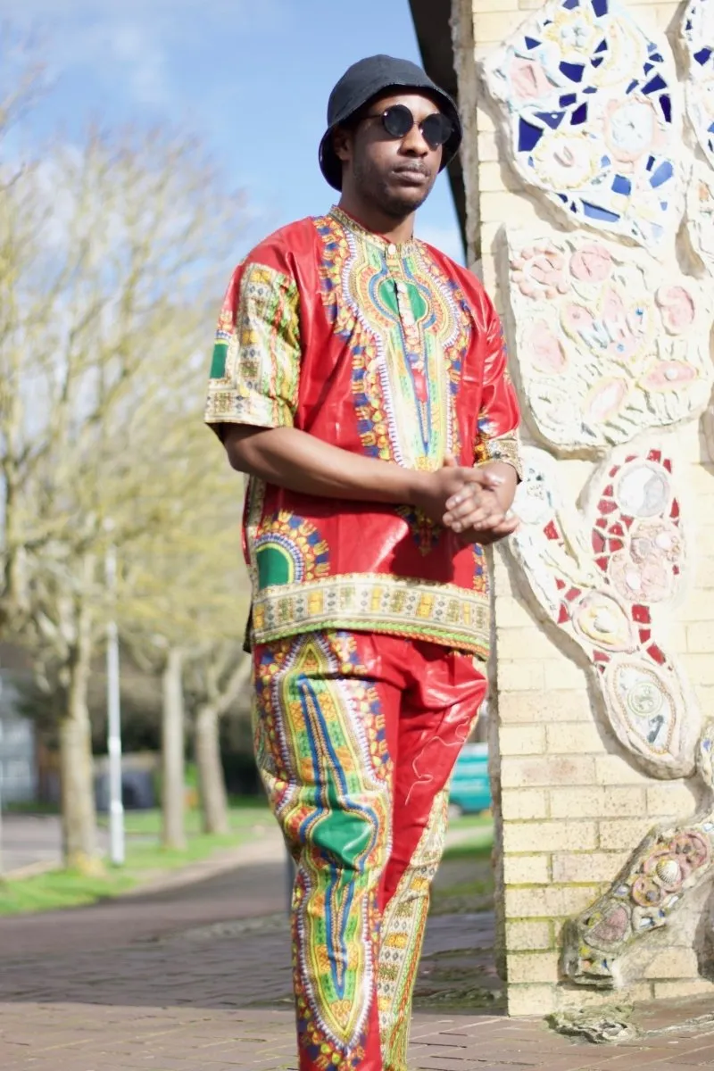 African Trousers/Pants in Red Dashiki - Festival Trousers