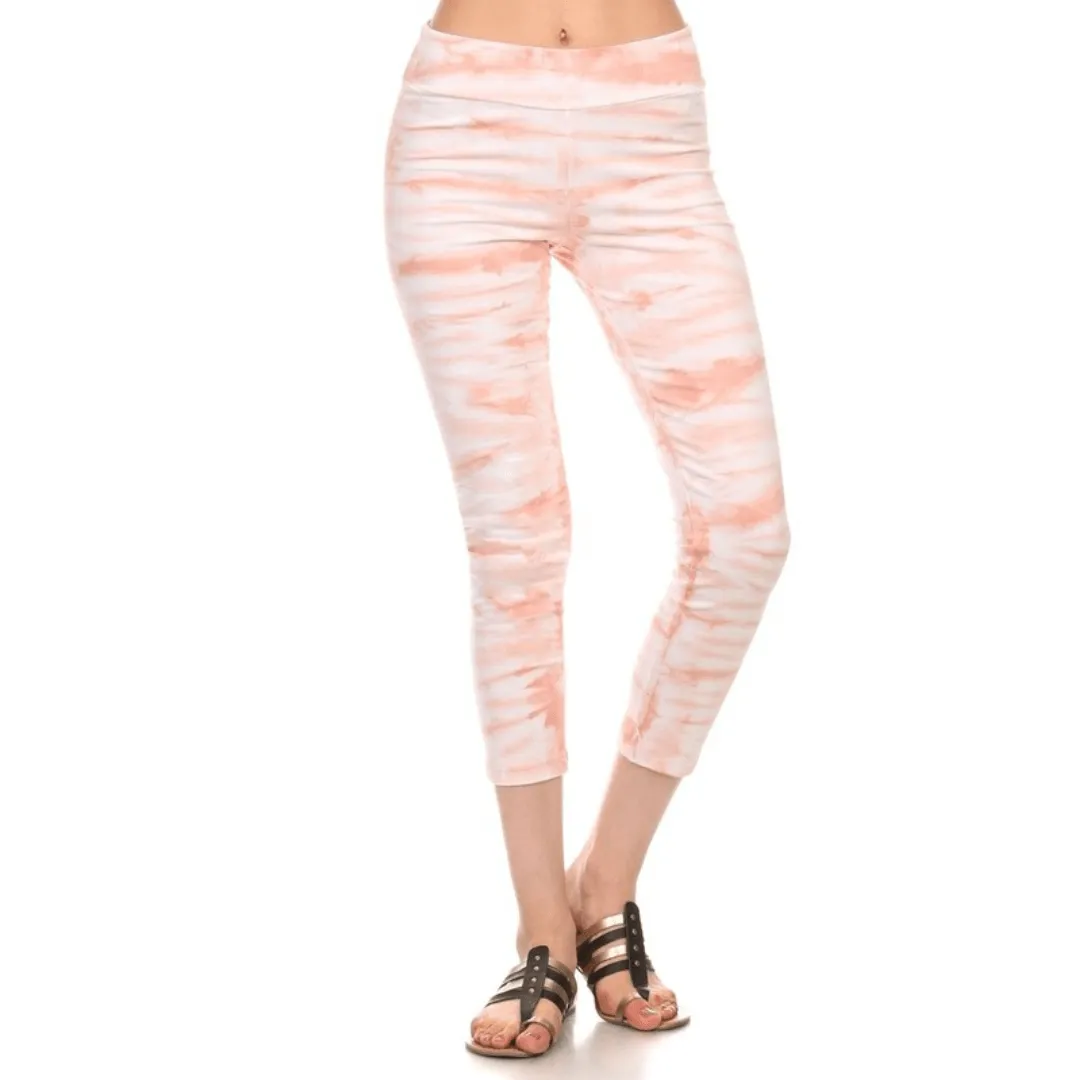 Apricot Tie Dye Capri Leggings Made in USA