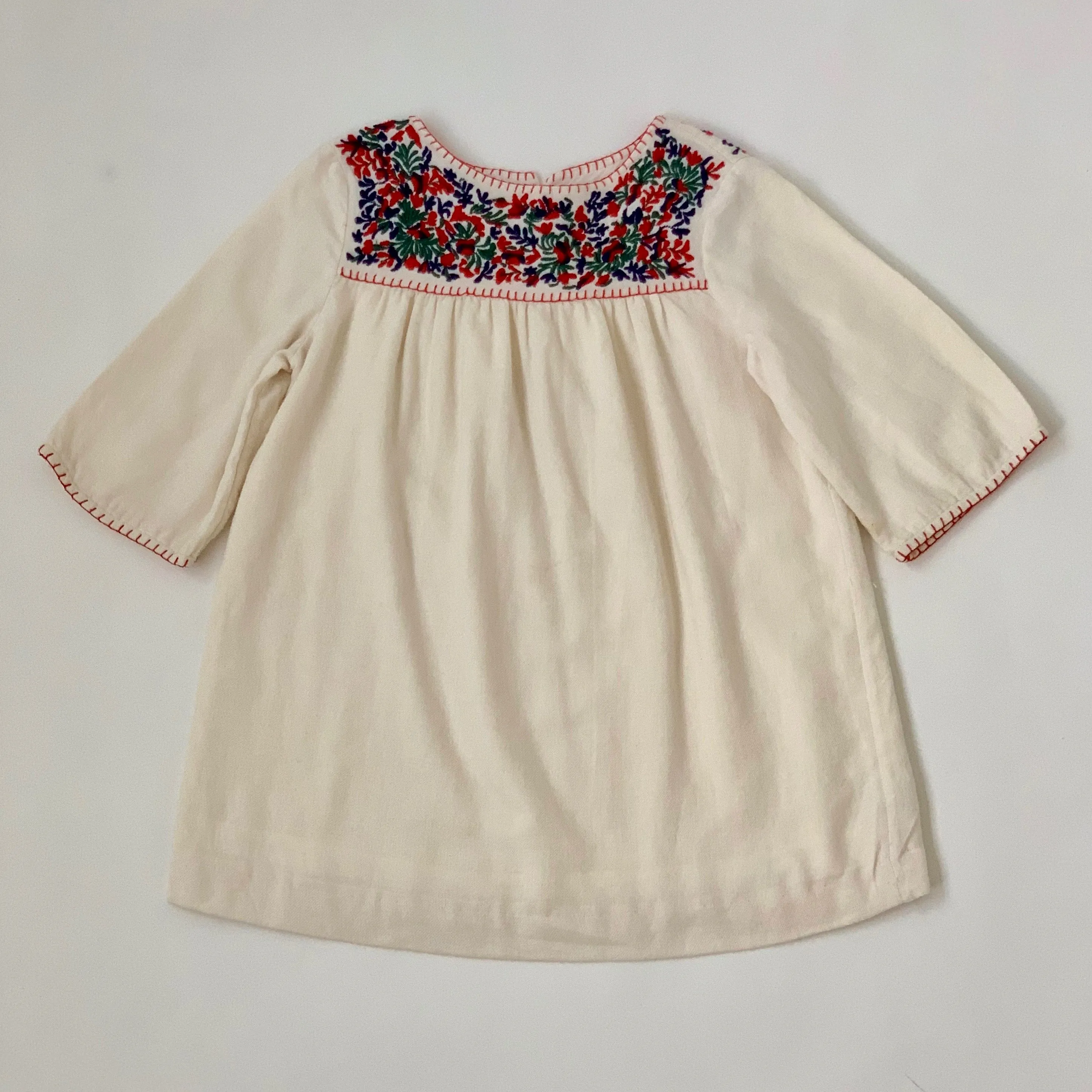 Bonpoint Cream Folk Style Wool Mix Embroidered Dress: 4 Years