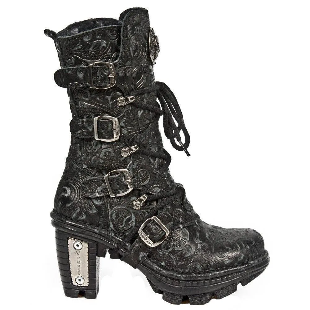 Boots | New Rock Ladies Floral Gothic Leather Boots- NEOTR005-S25 | New Rock