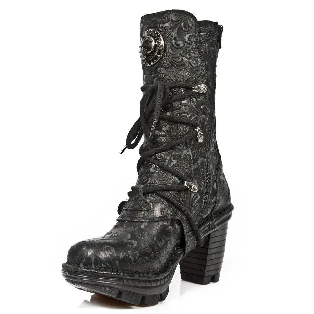 Boots | New Rock Ladies Floral Gothic Leather Boots- NEOTR005-S25 | New Rock