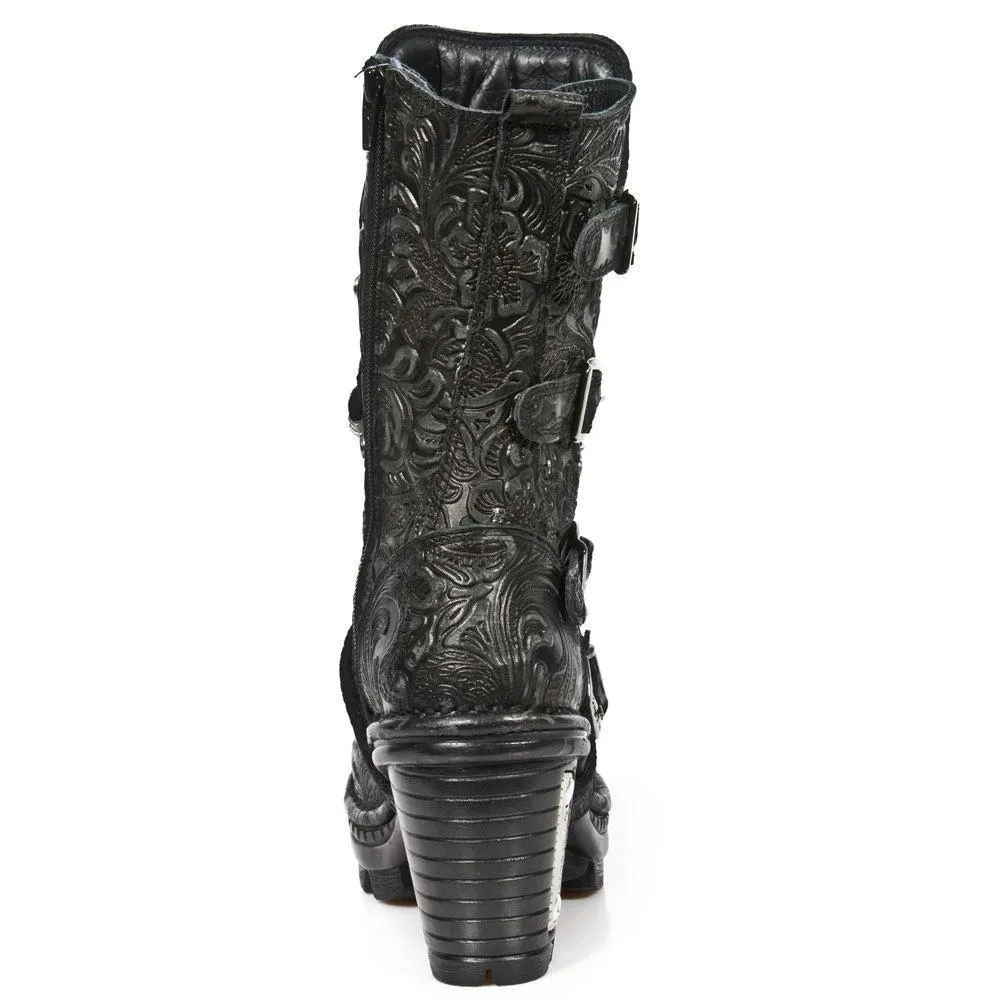 Boots | New Rock Ladies Floral Gothic Leather Boots- NEOTR005-S25 | New Rock