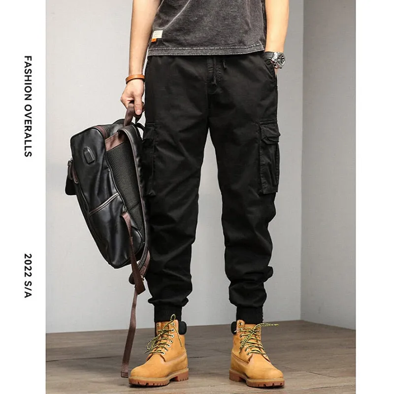 Casual Fashion Men's Elastic Mid Waist Multi Pocket Cargo Pants Trousers