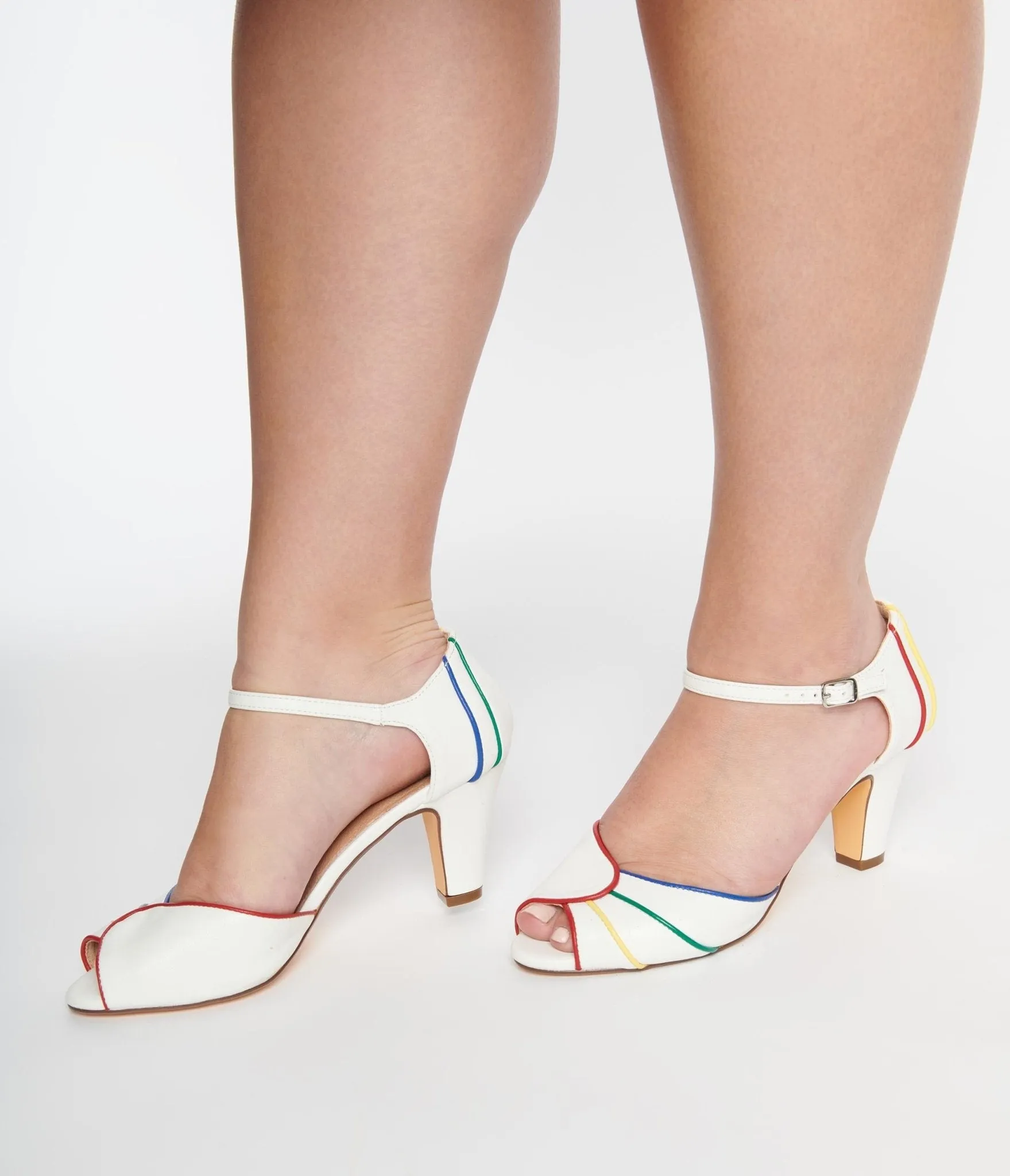 Chelsea Crew White & Rainbow Piping Larisa Heels