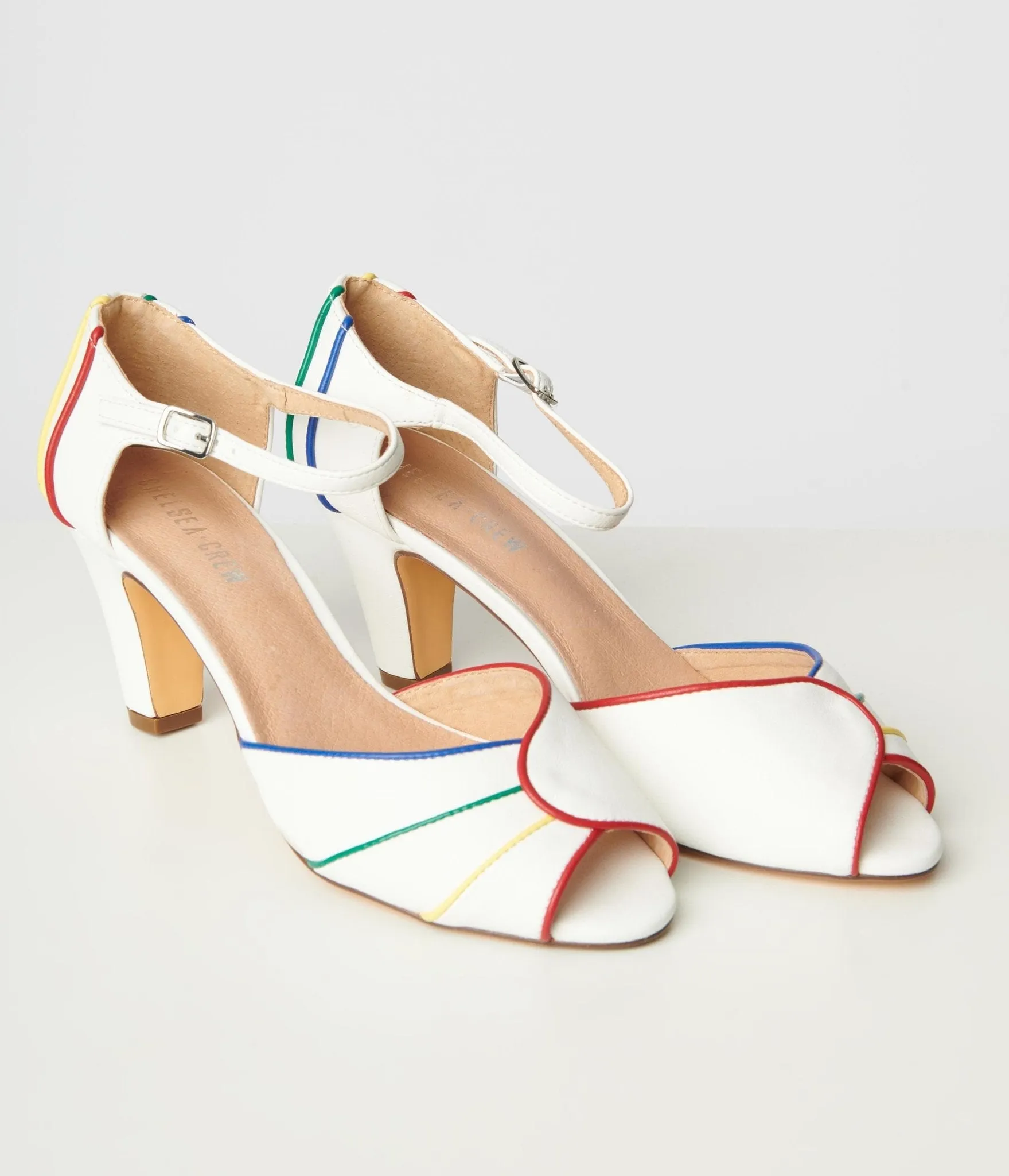 Chelsea Crew White & Rainbow Piping Larisa Heels