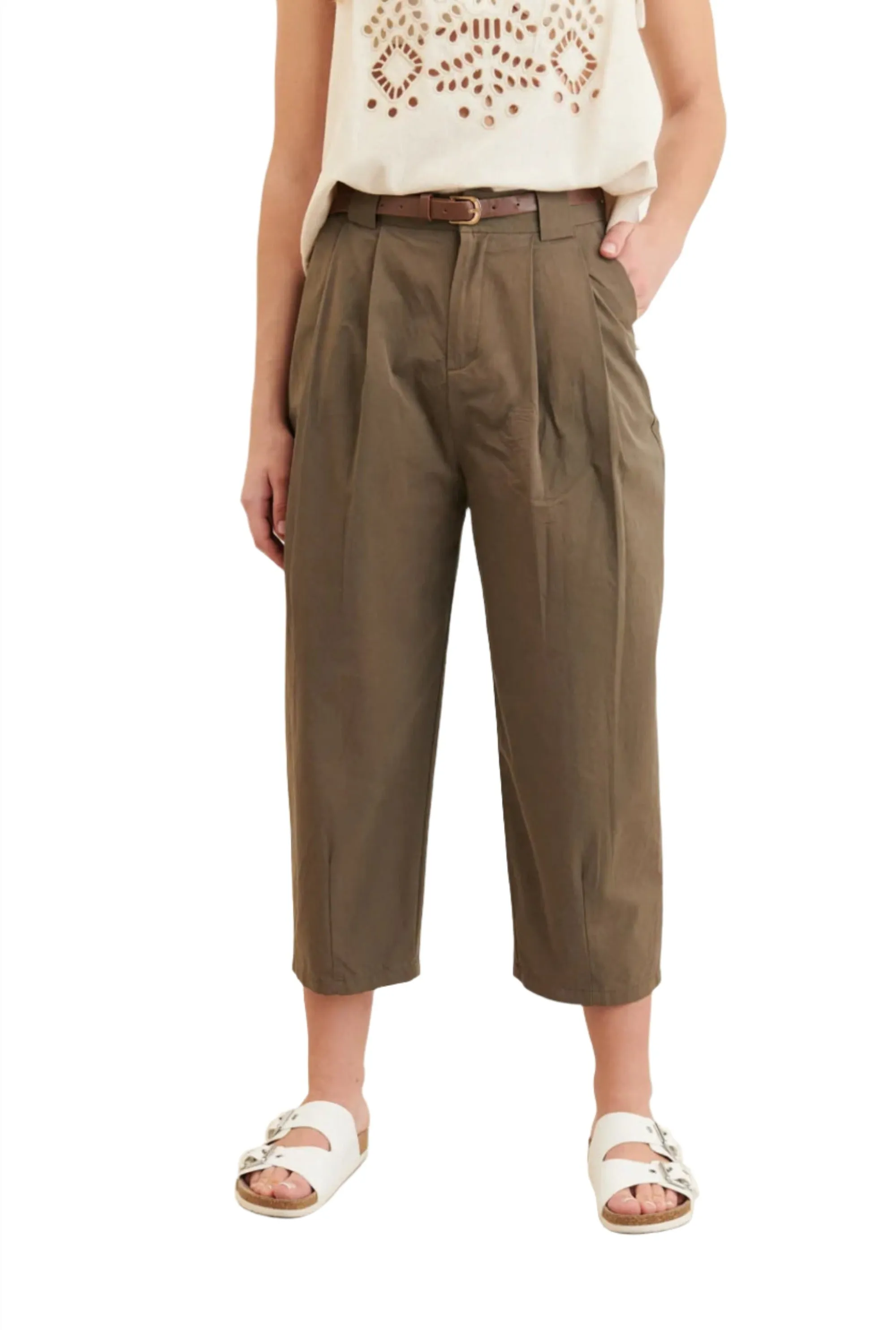 Clever Alice Cropped Pant in Olive Green