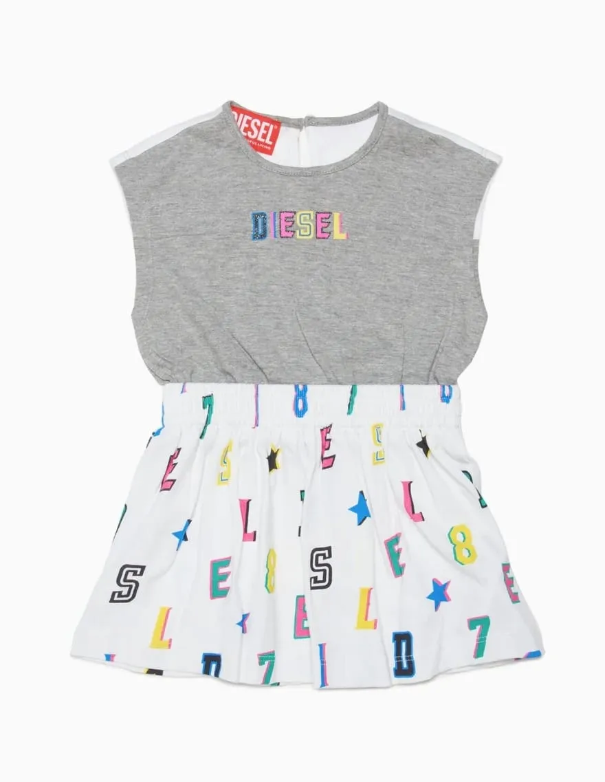 Diesel Dress All Over Letter Logo Grey & White