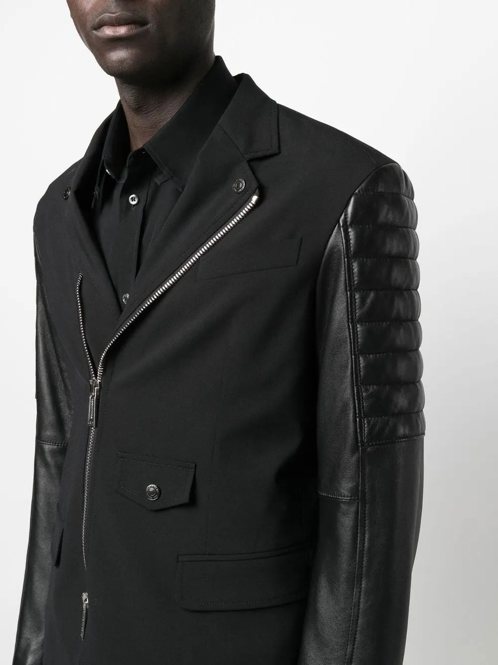 DSQUARED2 Men's Black Full Zip Jacket with Leather Sleeves for SS23