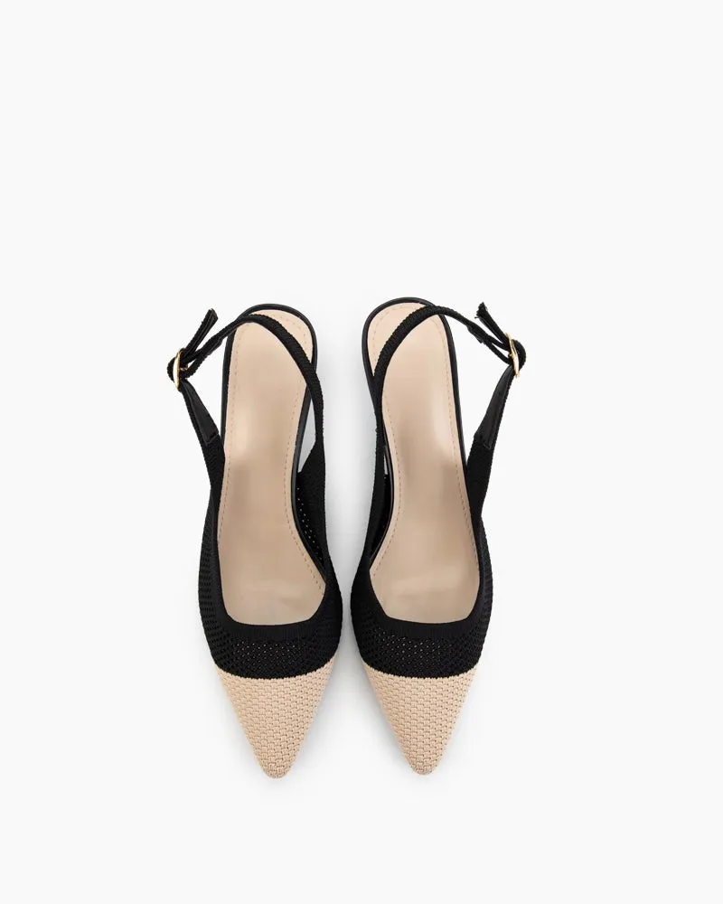 Elastic Knit Slingback Kitten Heel Pumps