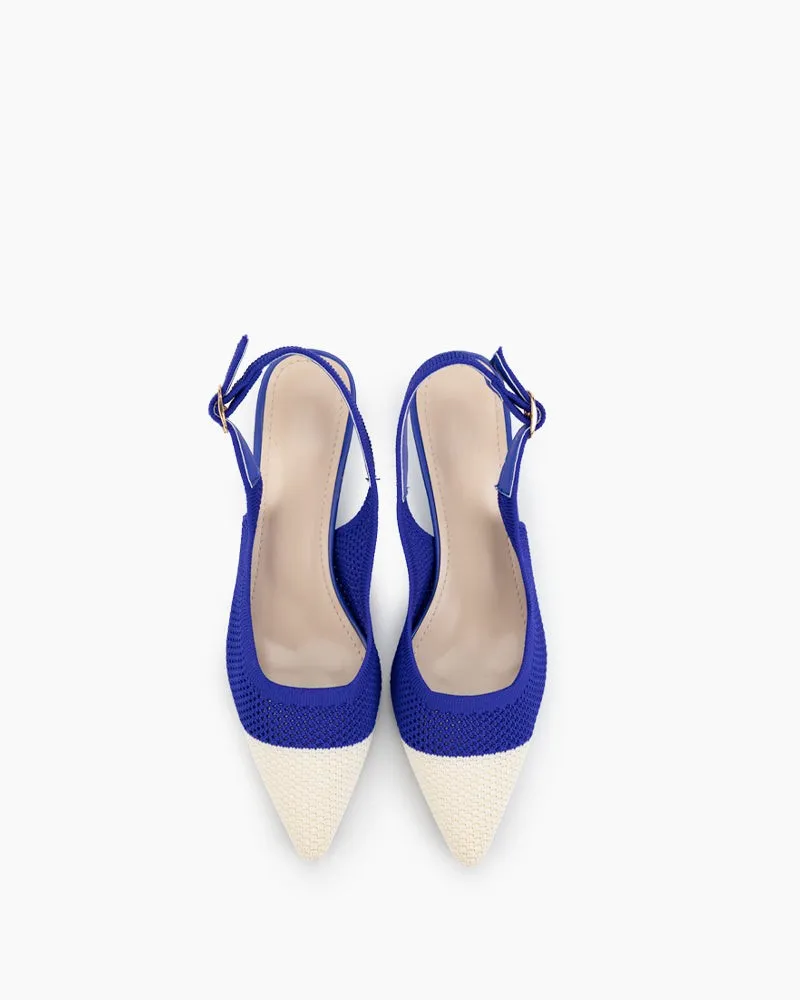 Elastic Knit Slingback Kitten Heel Pumps