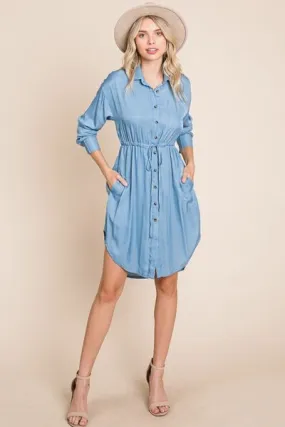 Faith Apparel Button Up Drawstring Shirt Dress