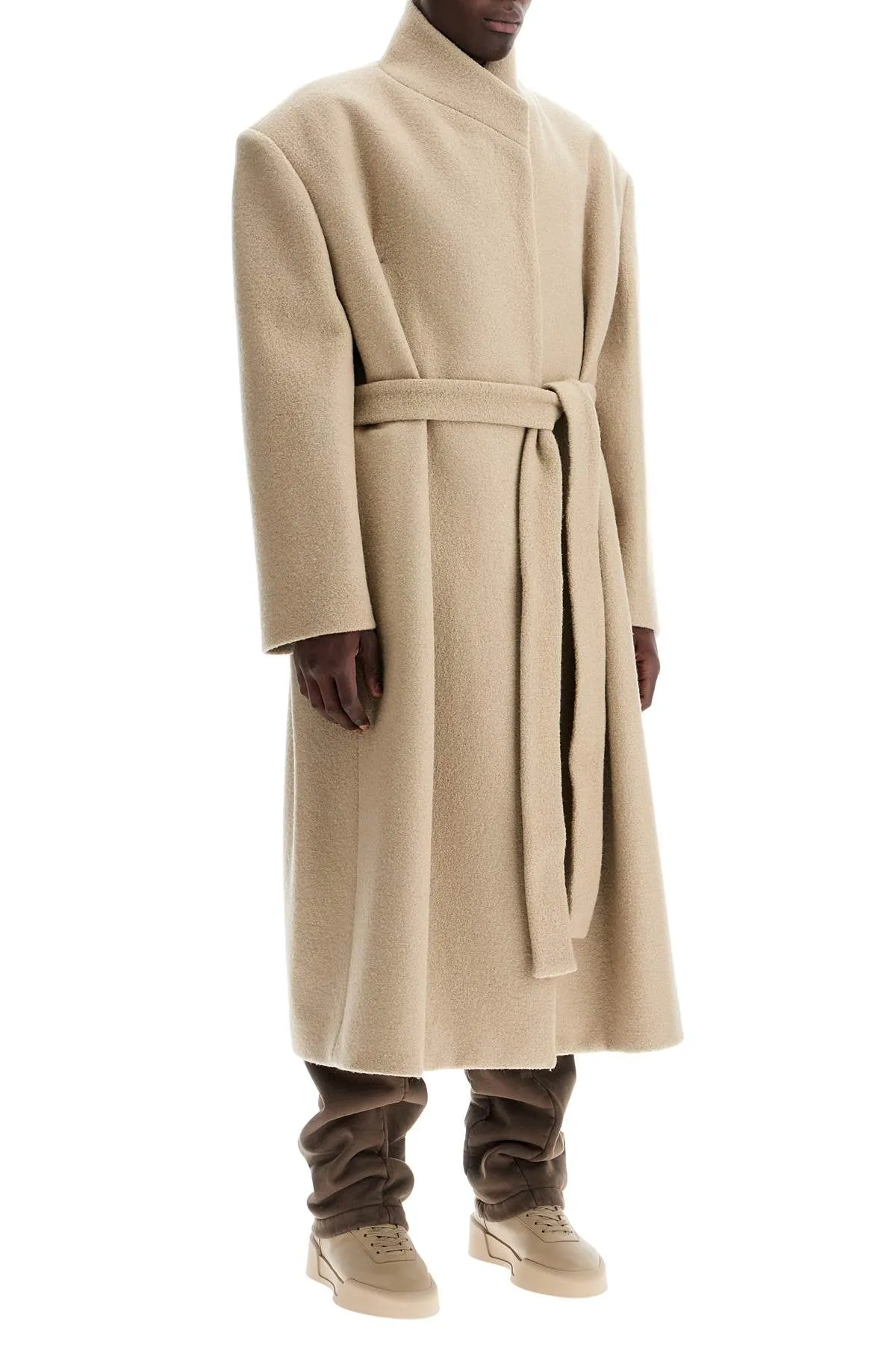 Fear Of God Wool Coat With High Collar And Boiled Wool   Beige