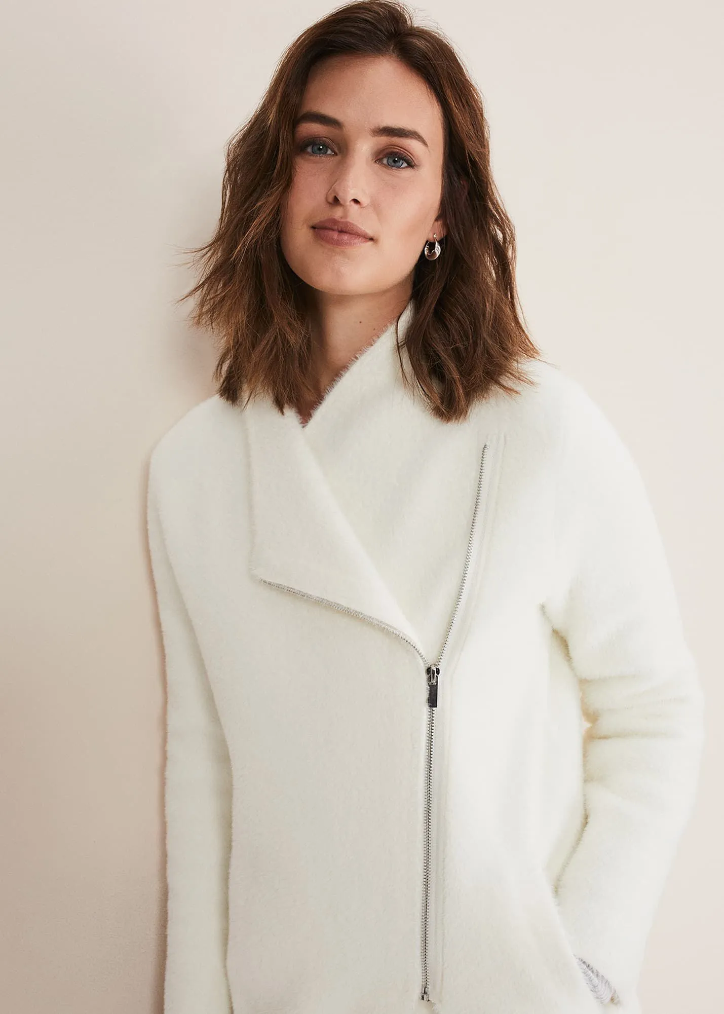 Fia Fluffy Zip Knit Coat