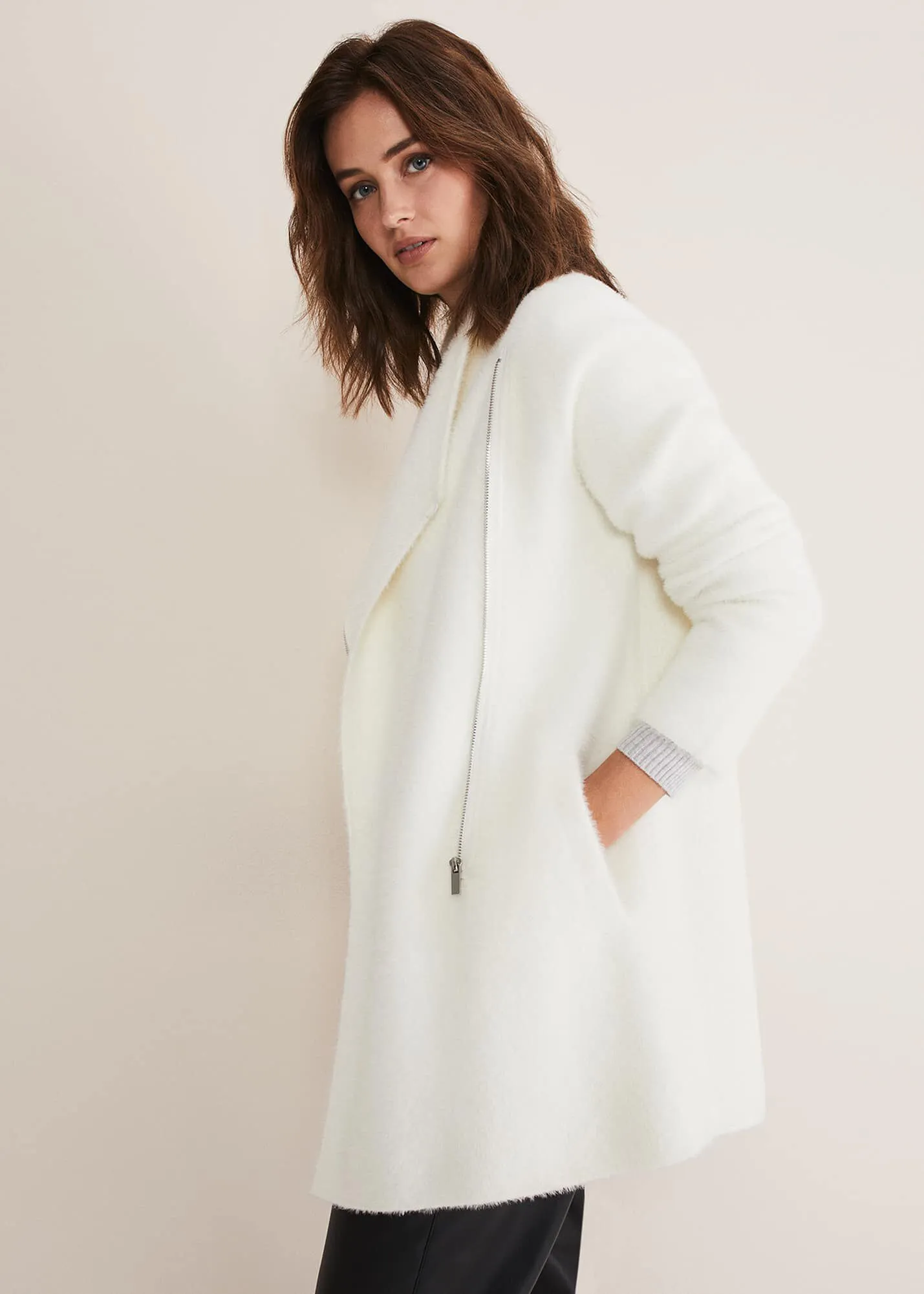 Fia Fluffy Zip Knit Coat