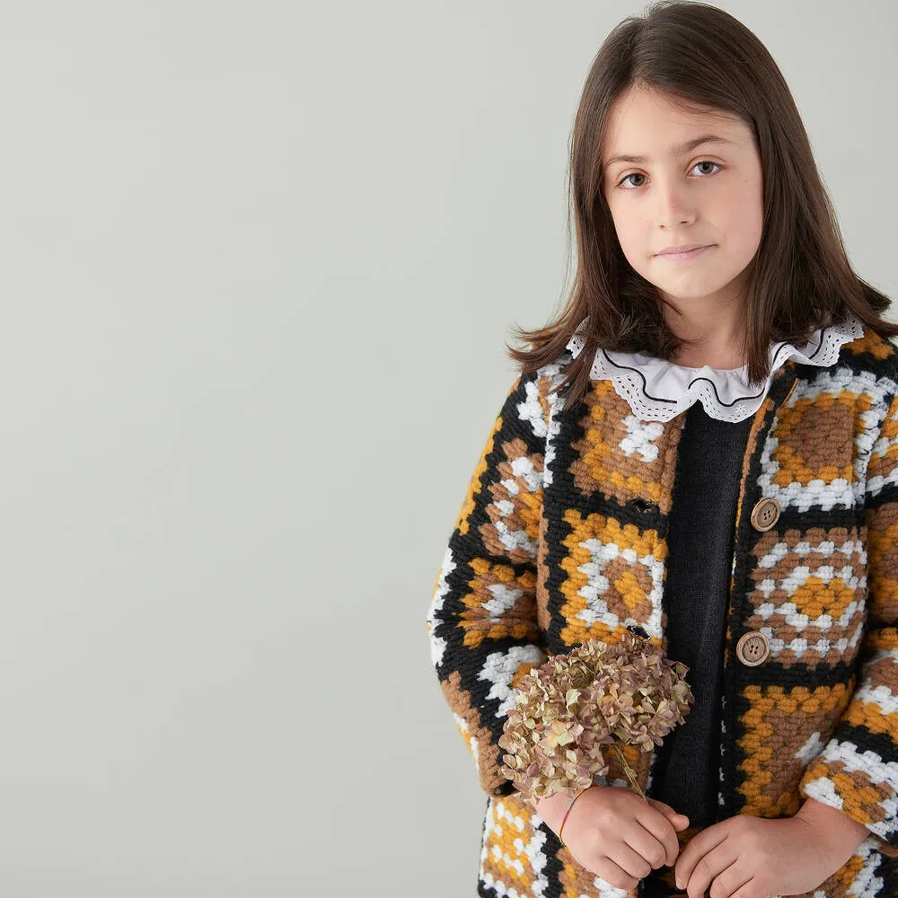 Girls Brown Crochet Coat