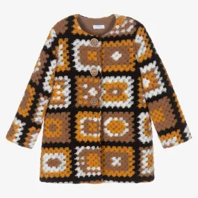 Girls Brown Crochet Coat