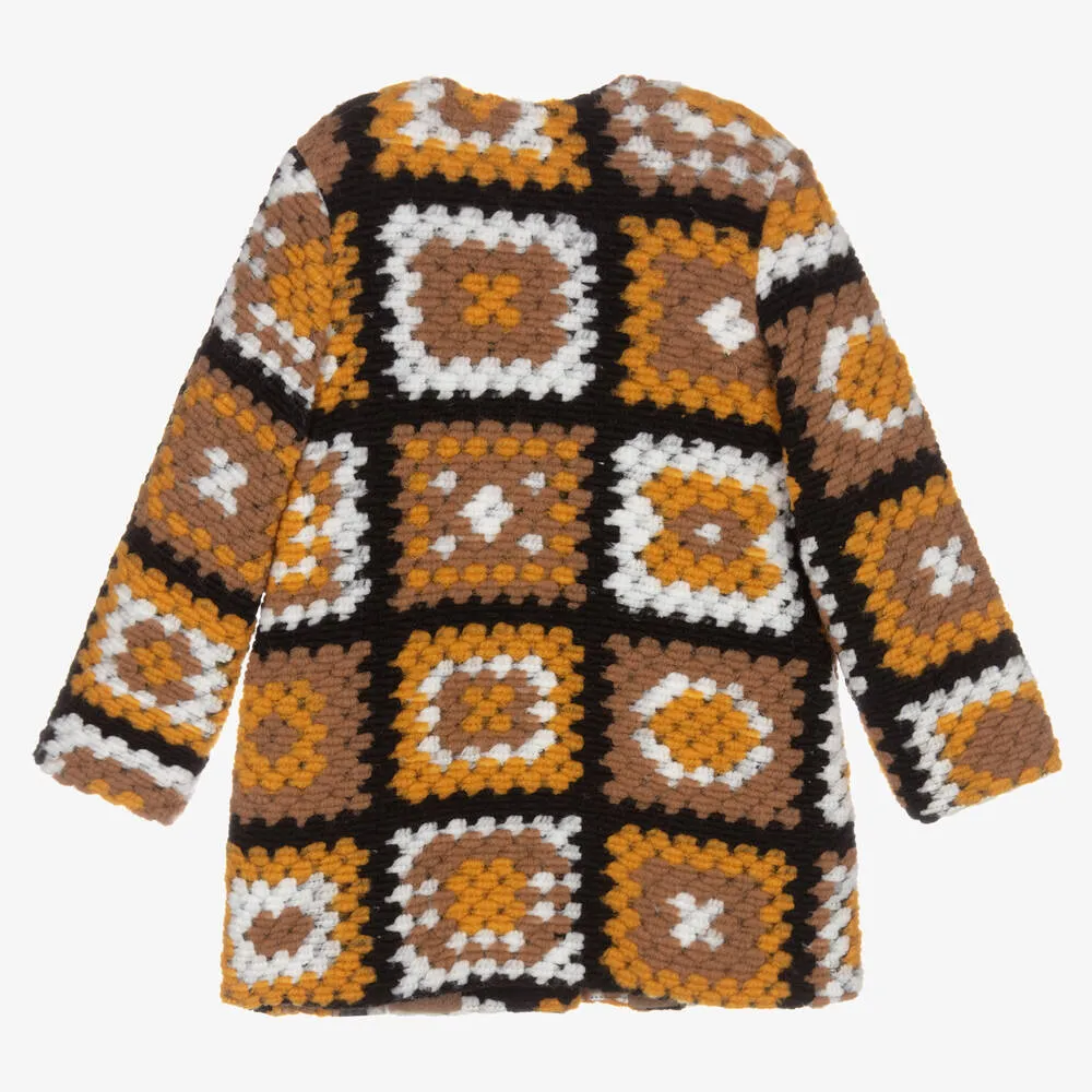 Girls Brown Crochet Coat