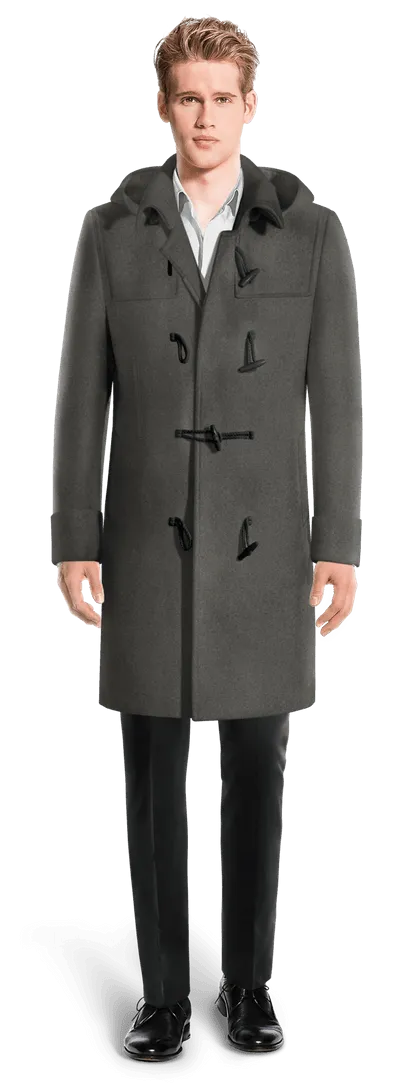 Grey Long Toggle coat with warm pockets