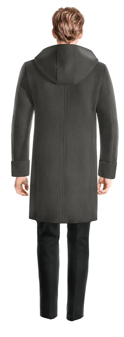 Grey Long Toggle coat with warm pockets