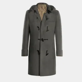 Grey Long Toggle coat with warm pockets