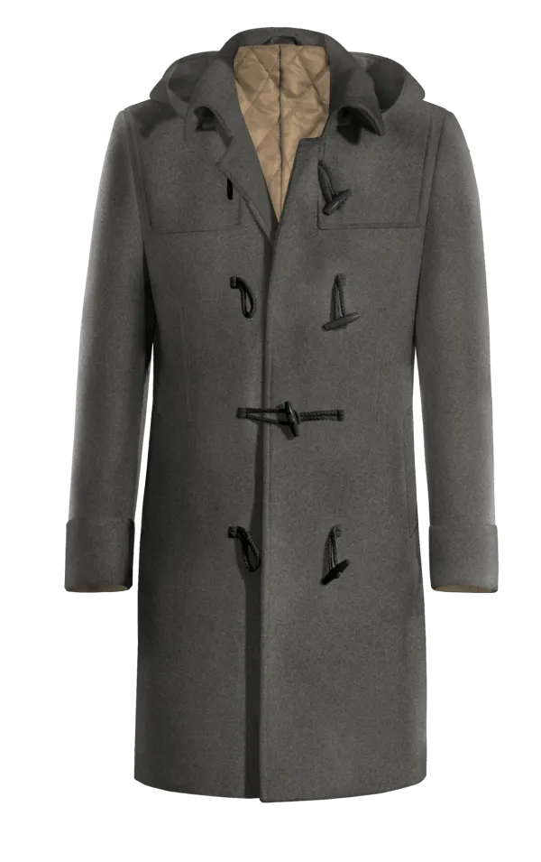 Grey Long Toggle coat with warm pockets