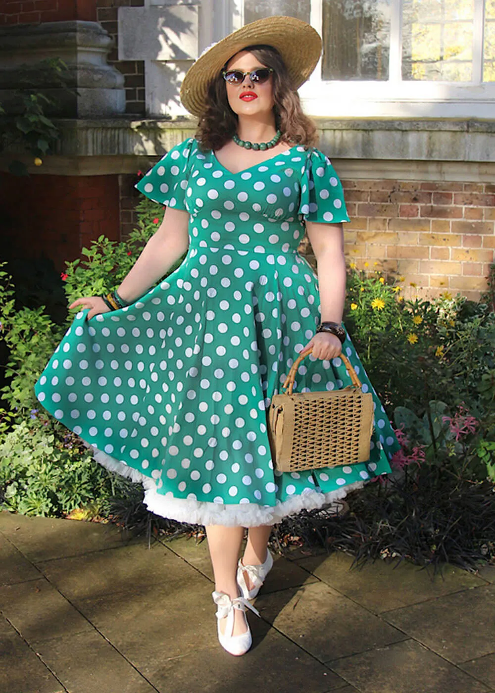 Hearts & Roses Nina Polkadot 50's Swing Dress Green