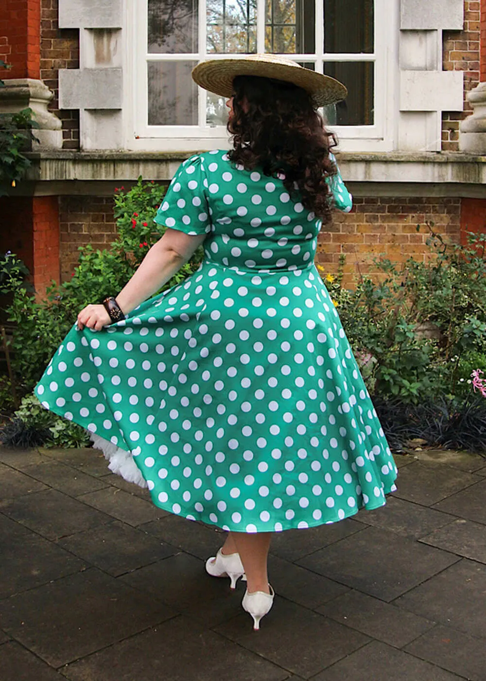 Hearts & Roses Nina Polkadot 50's Swing Dress Green