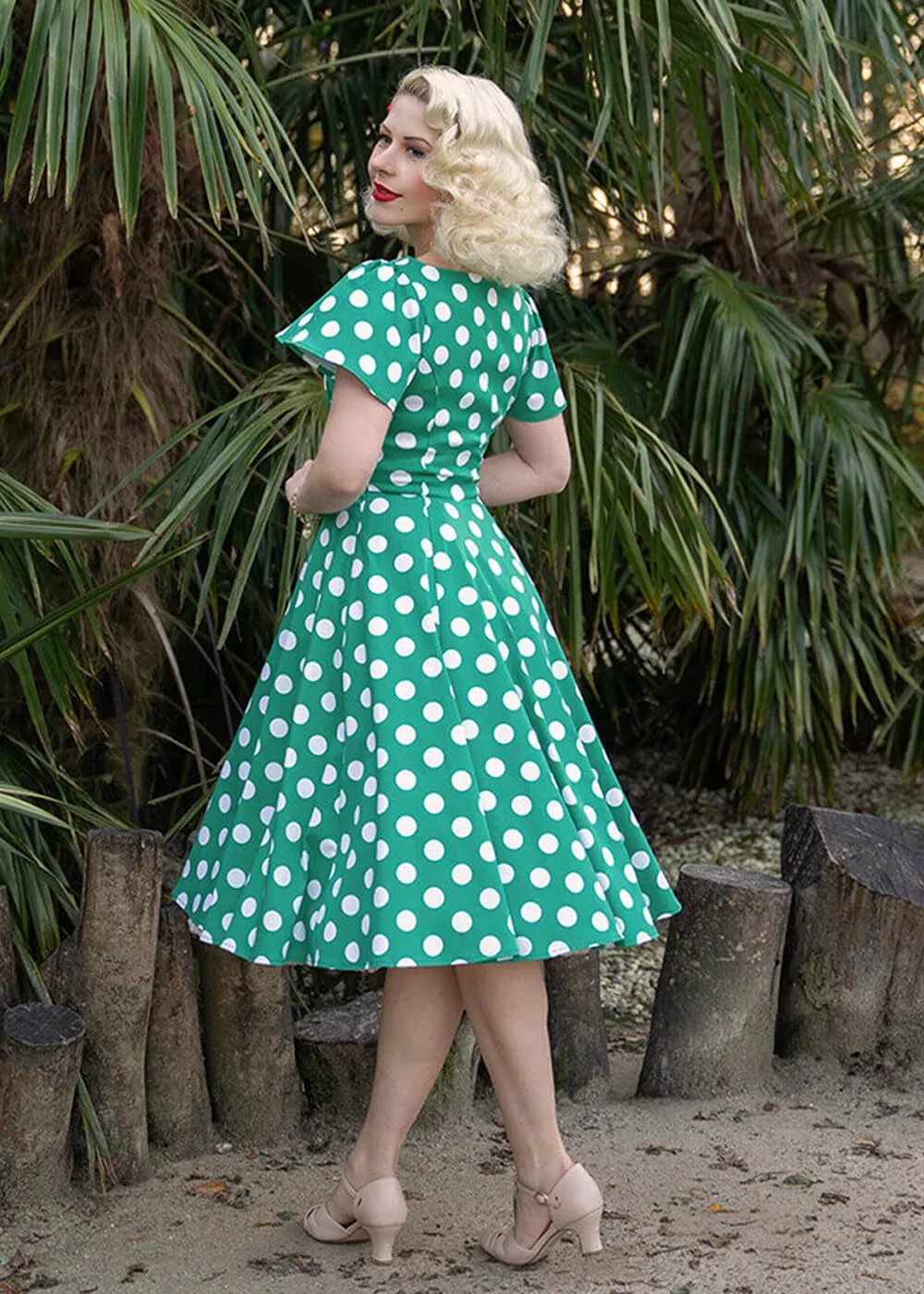 Hearts & Roses Nina Polkadot 50's Swing Dress Green