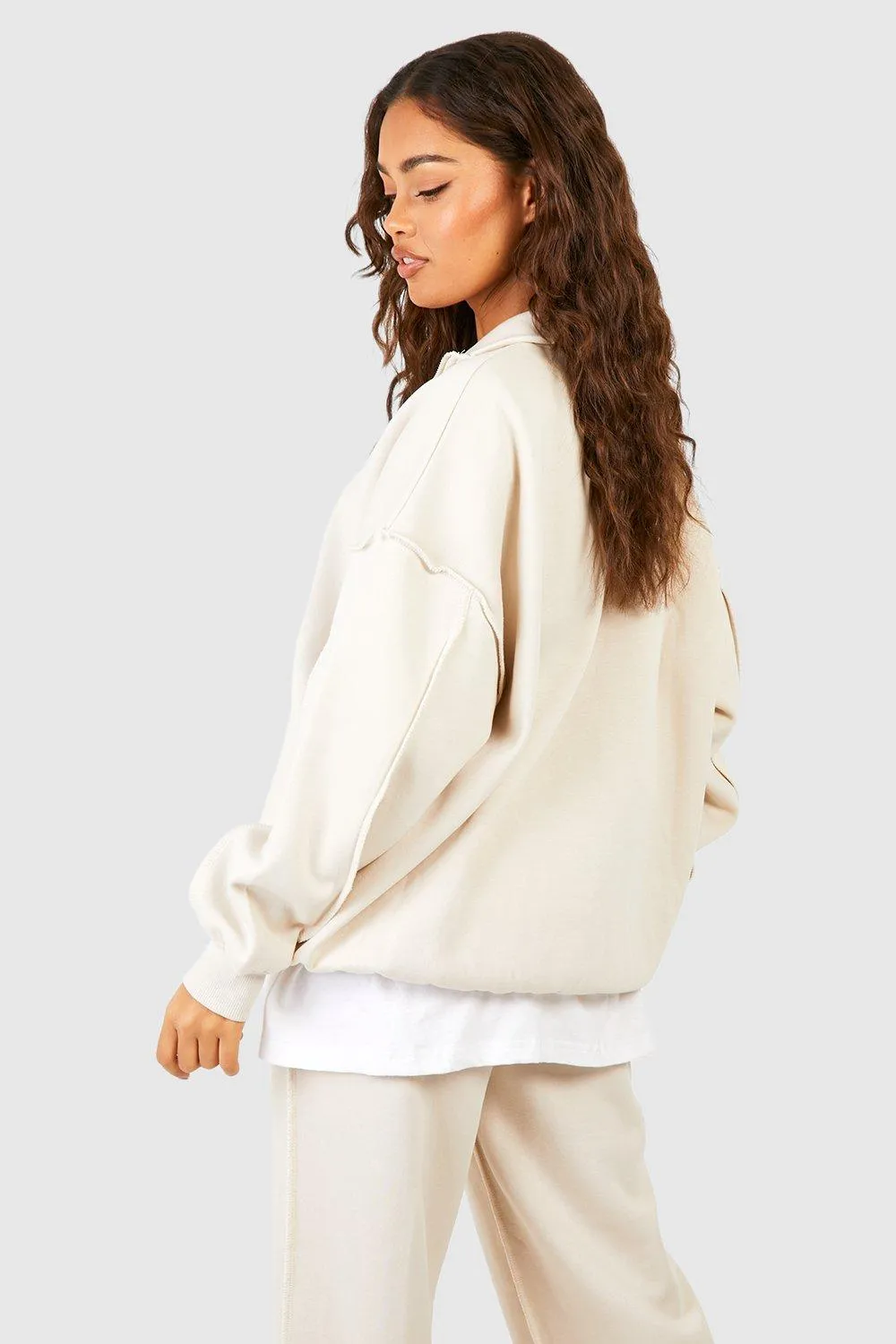 Hoodies & Sweatshirts | Exposed Seam Oversized Half Zip Sweatshirt | boohoo