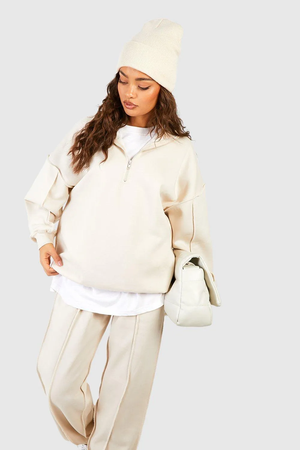 Hoodies & Sweatshirts | Exposed Seam Oversized Half Zip Sweatshirt | boohoo