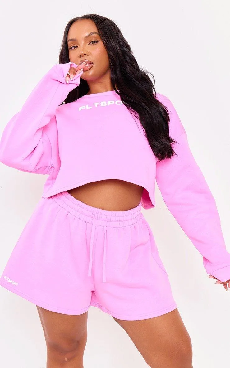 Hoodies & Sweatshirts | PLT SPORT Plus Hot Pink Cropped Jumper | PrettyLittleThing