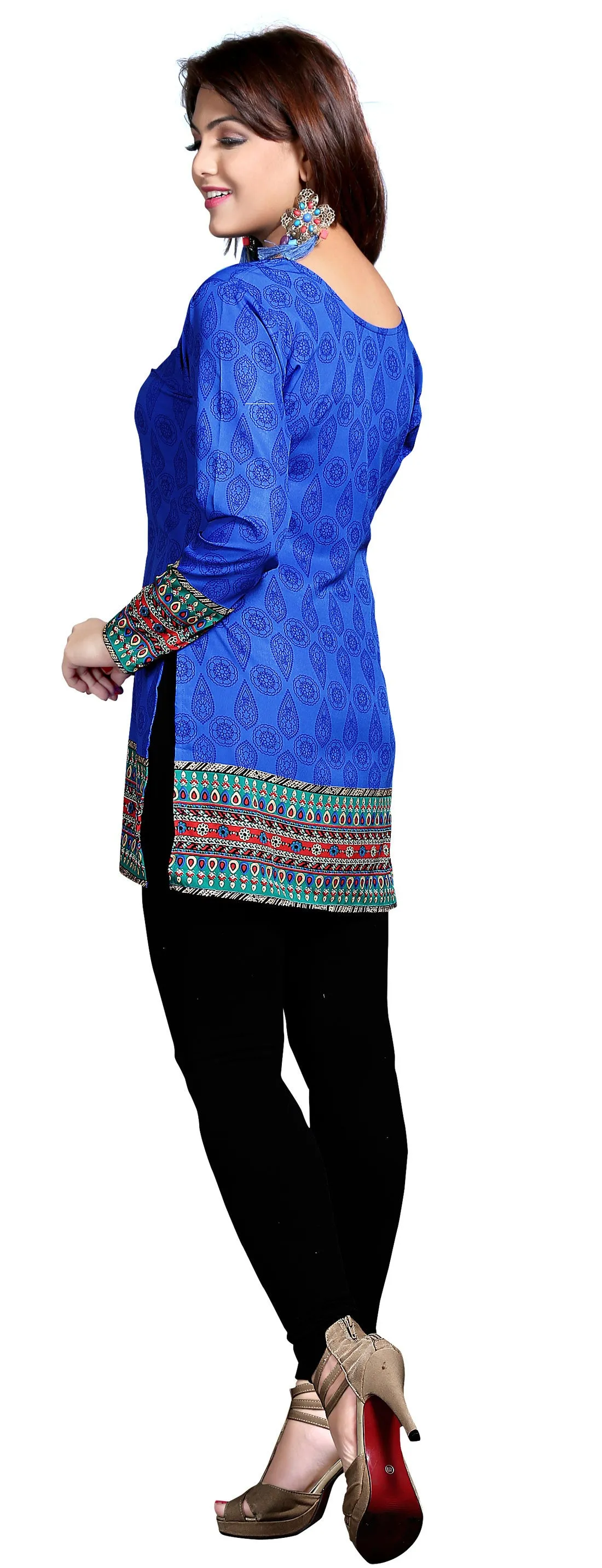 Indian Tunics Kurti Top Long Blouse Womens India Apparel (Blue)