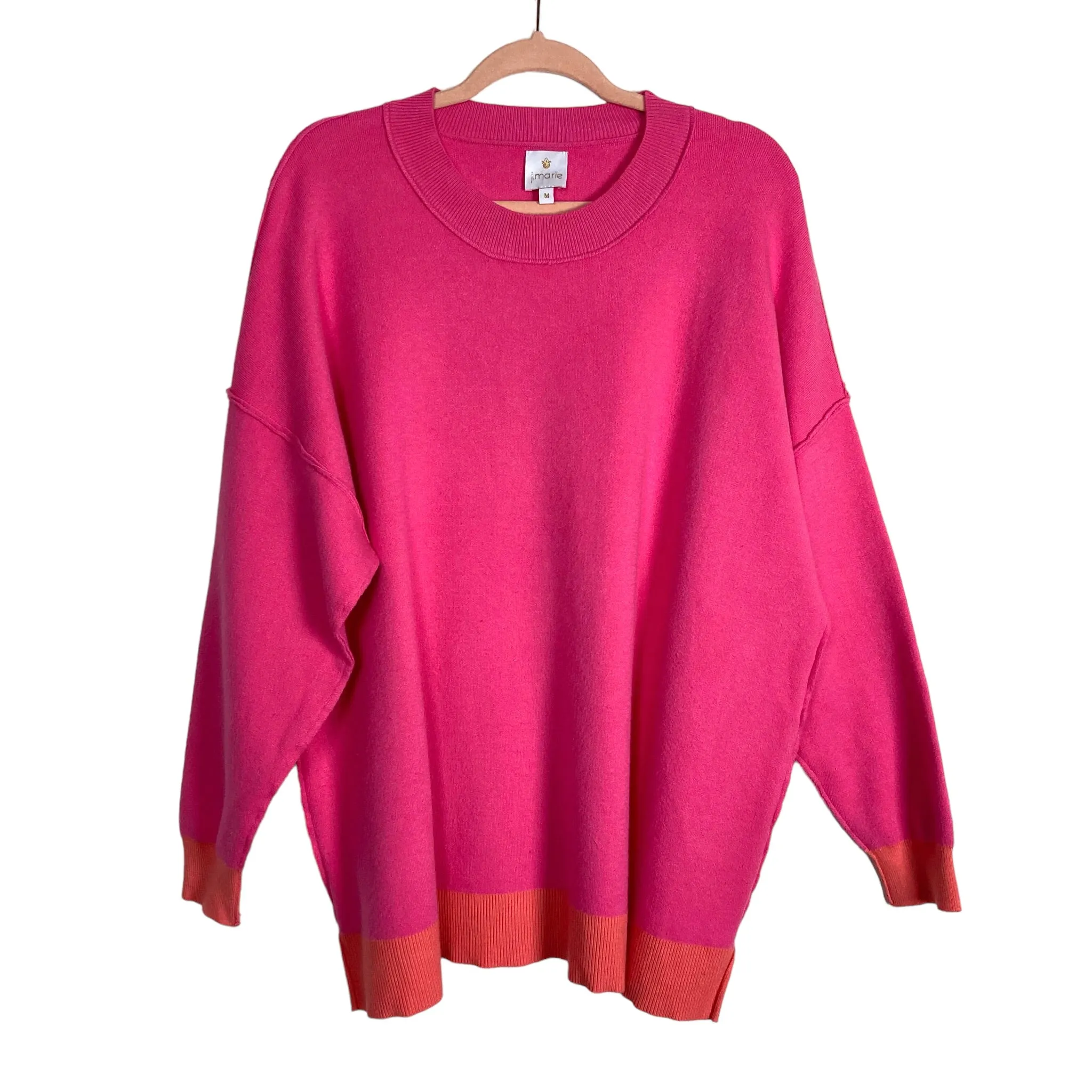 J. Marie Hot Pink Orange Trim Sweater- Size M