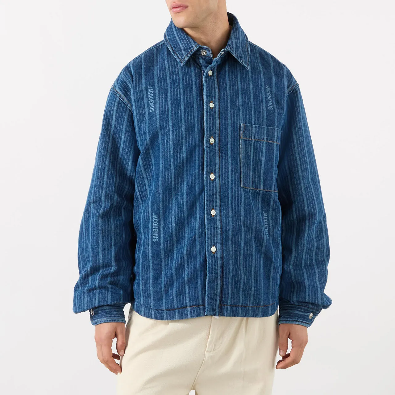 JACQUEMUS Chemise Boulanger Striped Denim Overshirt - Navy