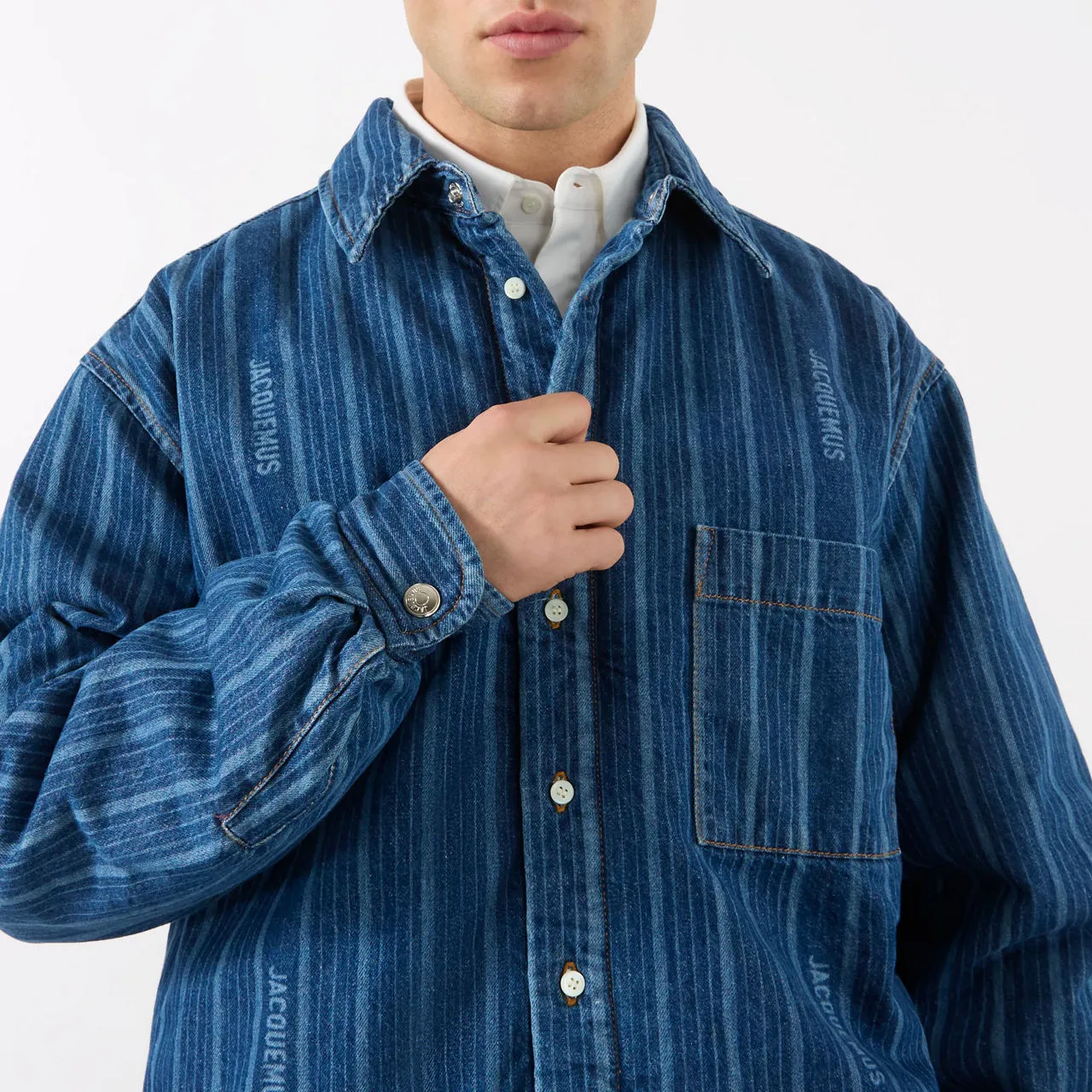 JACQUEMUS Chemise Boulanger Striped Denim Overshirt - Navy