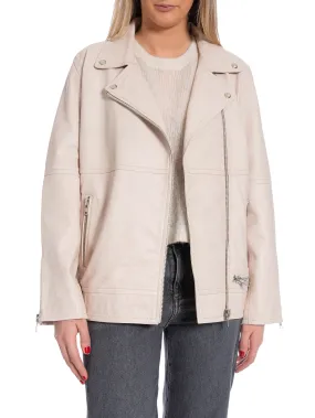 JOFAMA LEATHER JACKET WILMA BOXY BIKER BEIGE