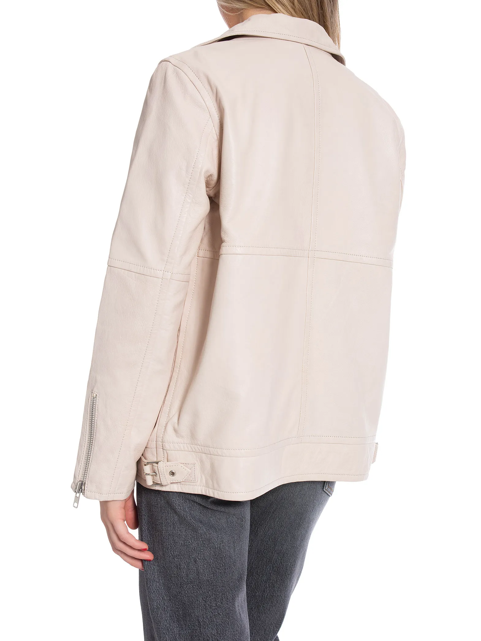 JOFAMA LEATHER JACKET WILMA BOXY BIKER BEIGE