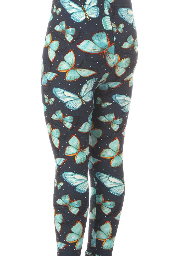 Kid's Colorful Butterfly Dot Outline Pattern Printed Leggings