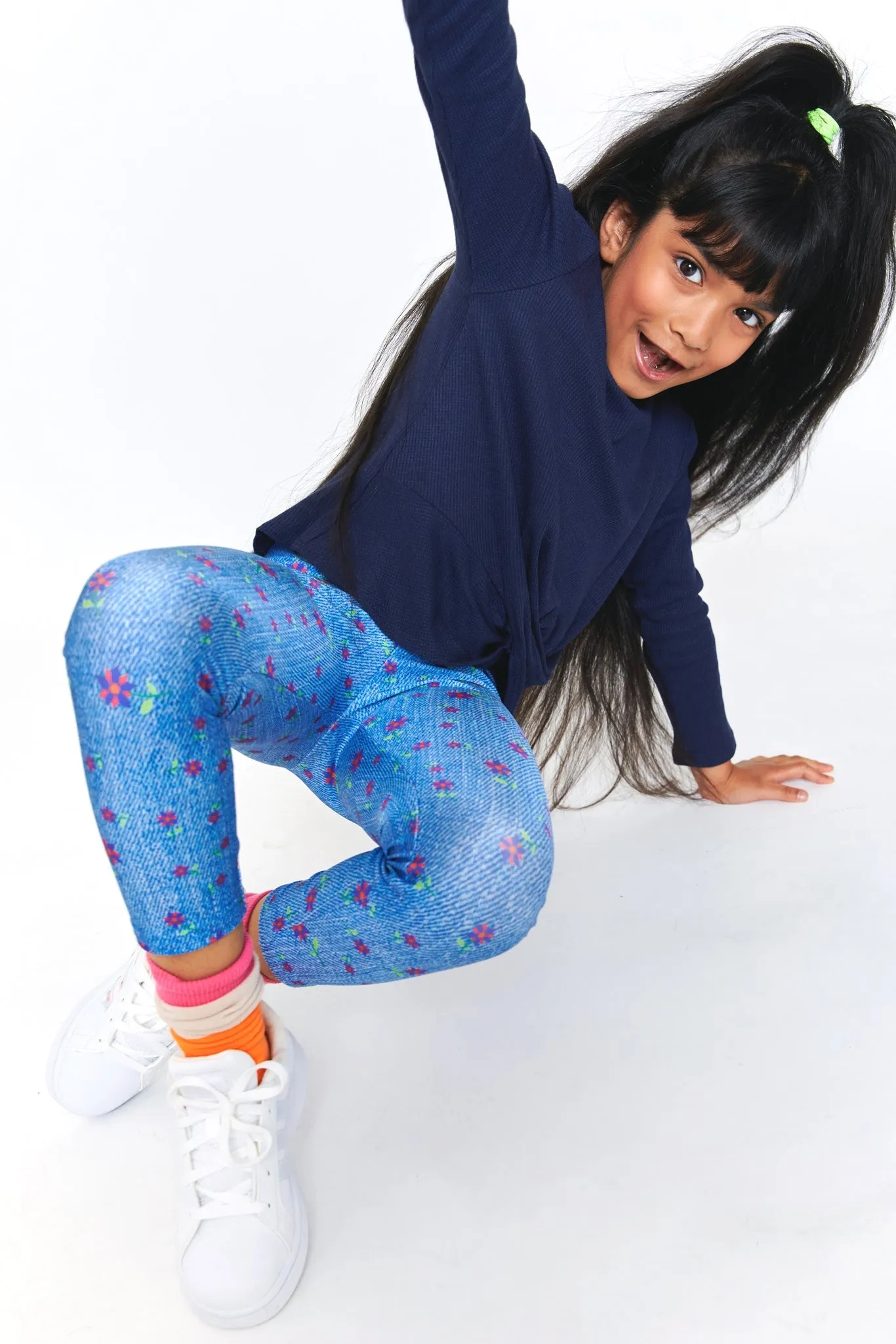 Kids Leggings in Floral Denim