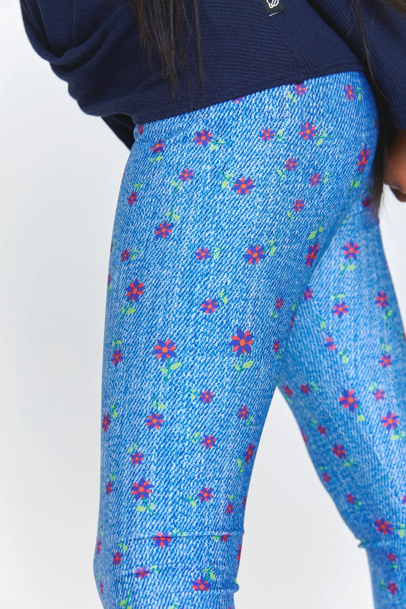 Kids Leggings in Floral Denim