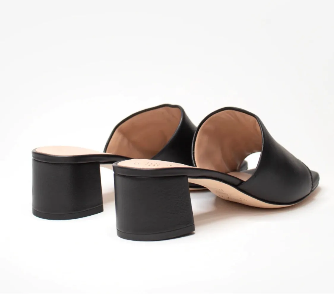 Leather Heeled Mules, Black