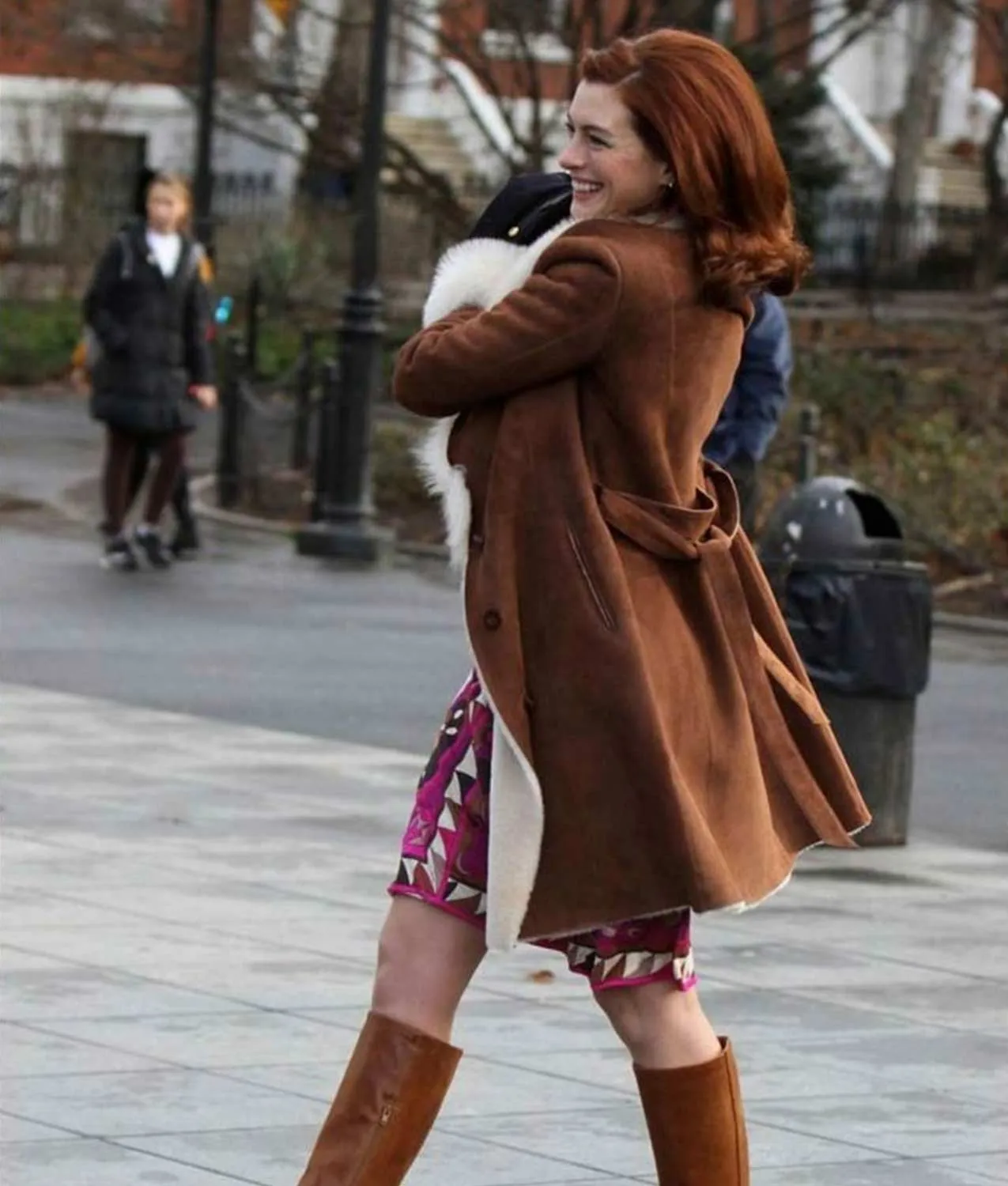 Lexi Modern Love Coat | Anne Hathaway Brown Suede Leather Coat