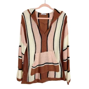 Magnolia Boutique Brown/Pink/Cream/Black Striped Open Knit Hooded Sweater- Size XL (sold out online)