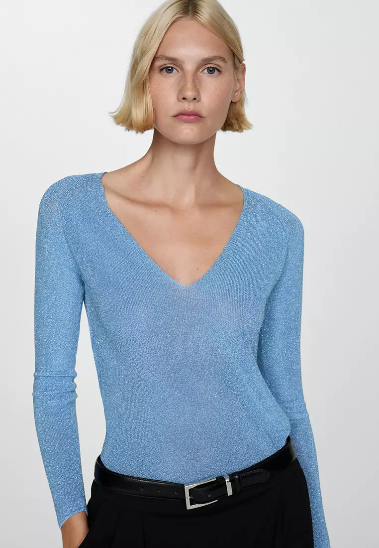 Mango V-Neck Lurex Sweater