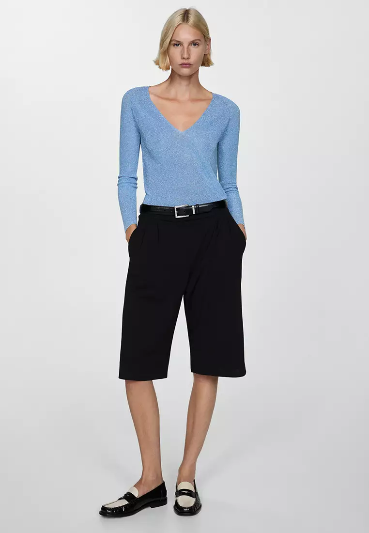 Mango V-Neck Lurex Sweater