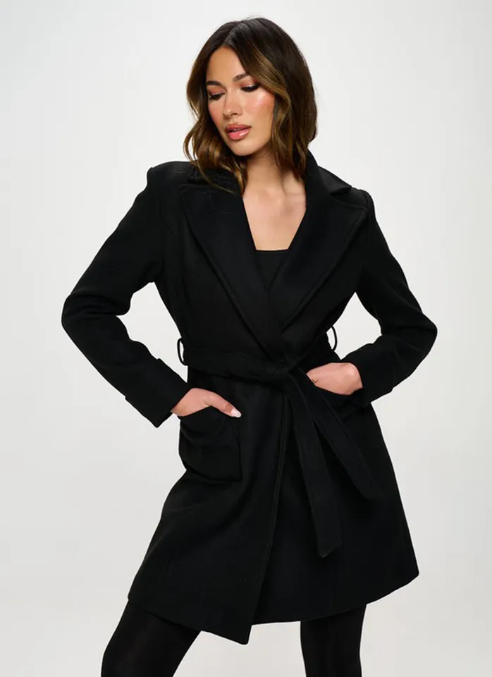 Melania Belted Coat - Black