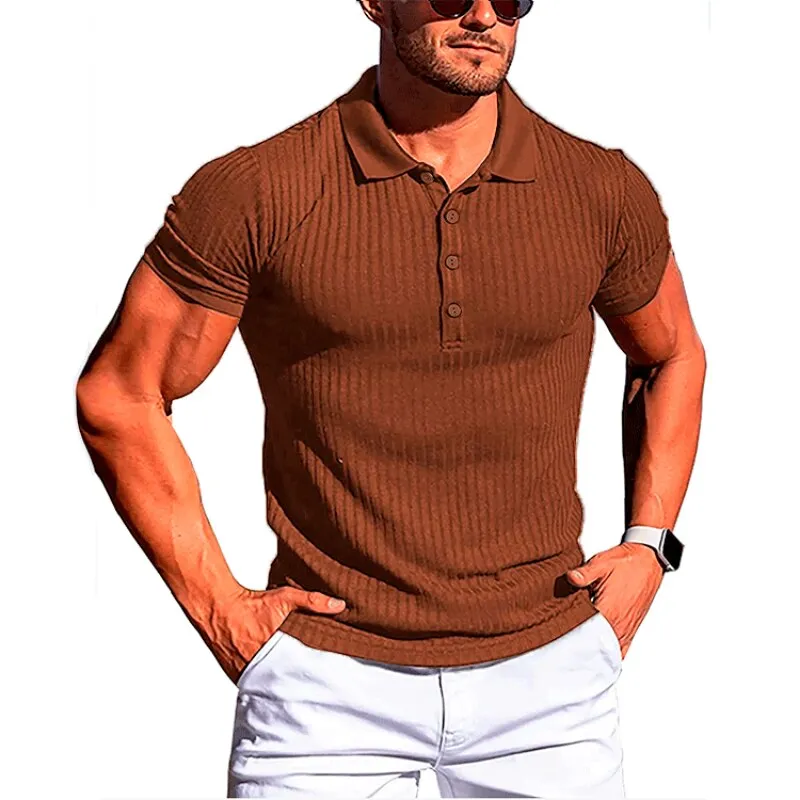 Men's Summer Casual Striped Fitness Slim Fit Short Sleeve Polo T-Shirt