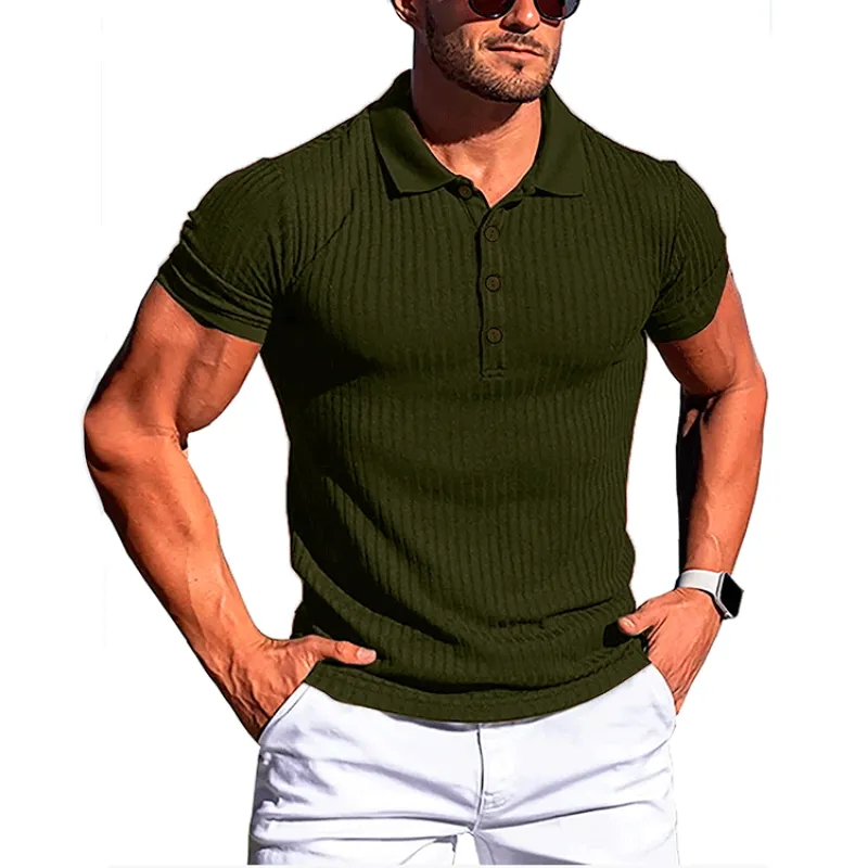 Men's Summer Casual Striped Fitness Slim Fit Short Sleeve Polo T-Shirt